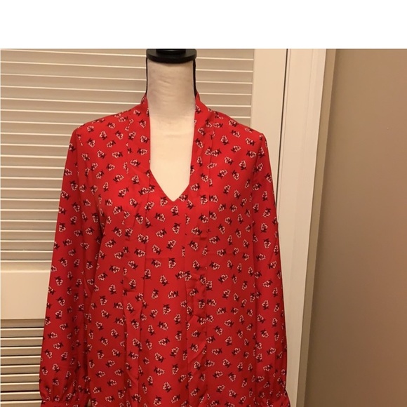 Draper James Lipstick Tie Neck Blouse in Lipstick Red Floral, Size XSmall - Picture 5 of 16